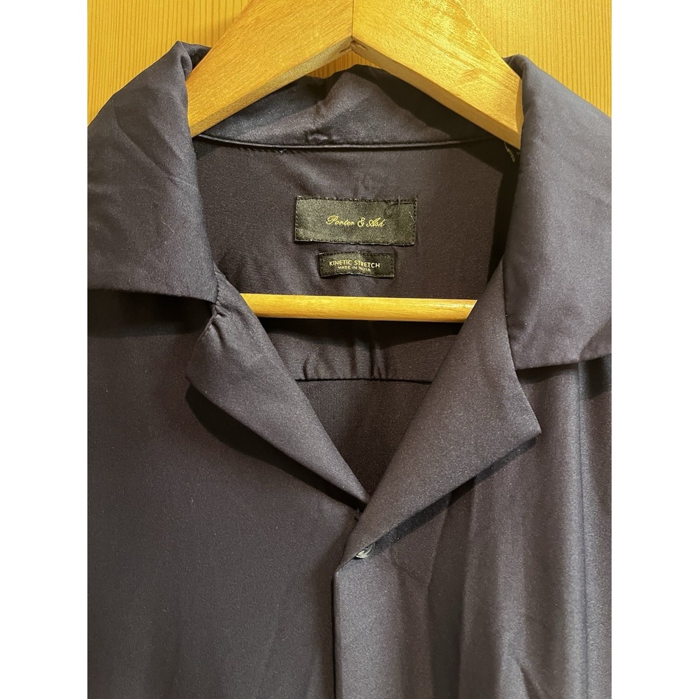 Porter & Ash Kinetic Stretch Shirt Mens Small Navy Blue Short Sleeve Camp Collar - Picture 4 of 9